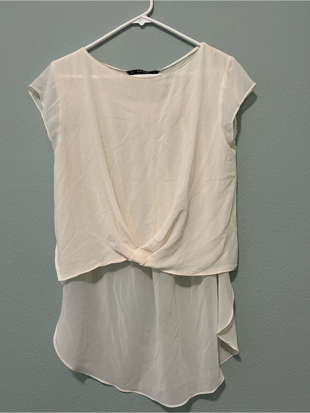Zara Cream Twist-Front Chiffon Blouse Size S